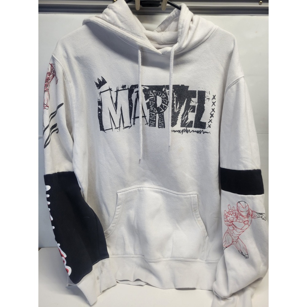 Marvel Avengers Graphic grunge Hoodie Sweatshirt Men's Size L White Comic‎ Print
